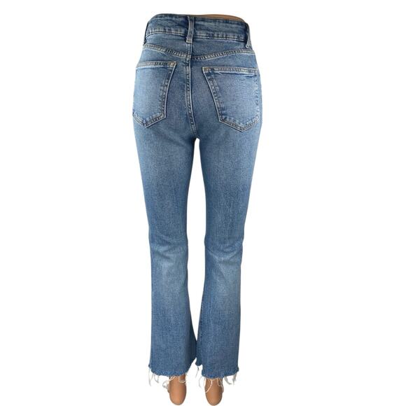 H&M Women's Blue High Waisted Raw Hem Casual Bootcut Flared Denim Jeans Size 2 - Picture 3 of 5